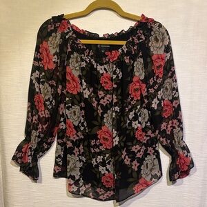 INC International Concepts Black and Pink Floral Blouse